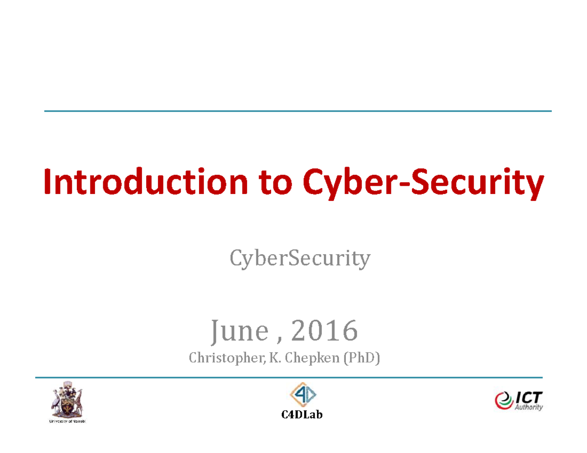 Cybsersecurity third - Lecture - Introduction to Cyber-Security June ...