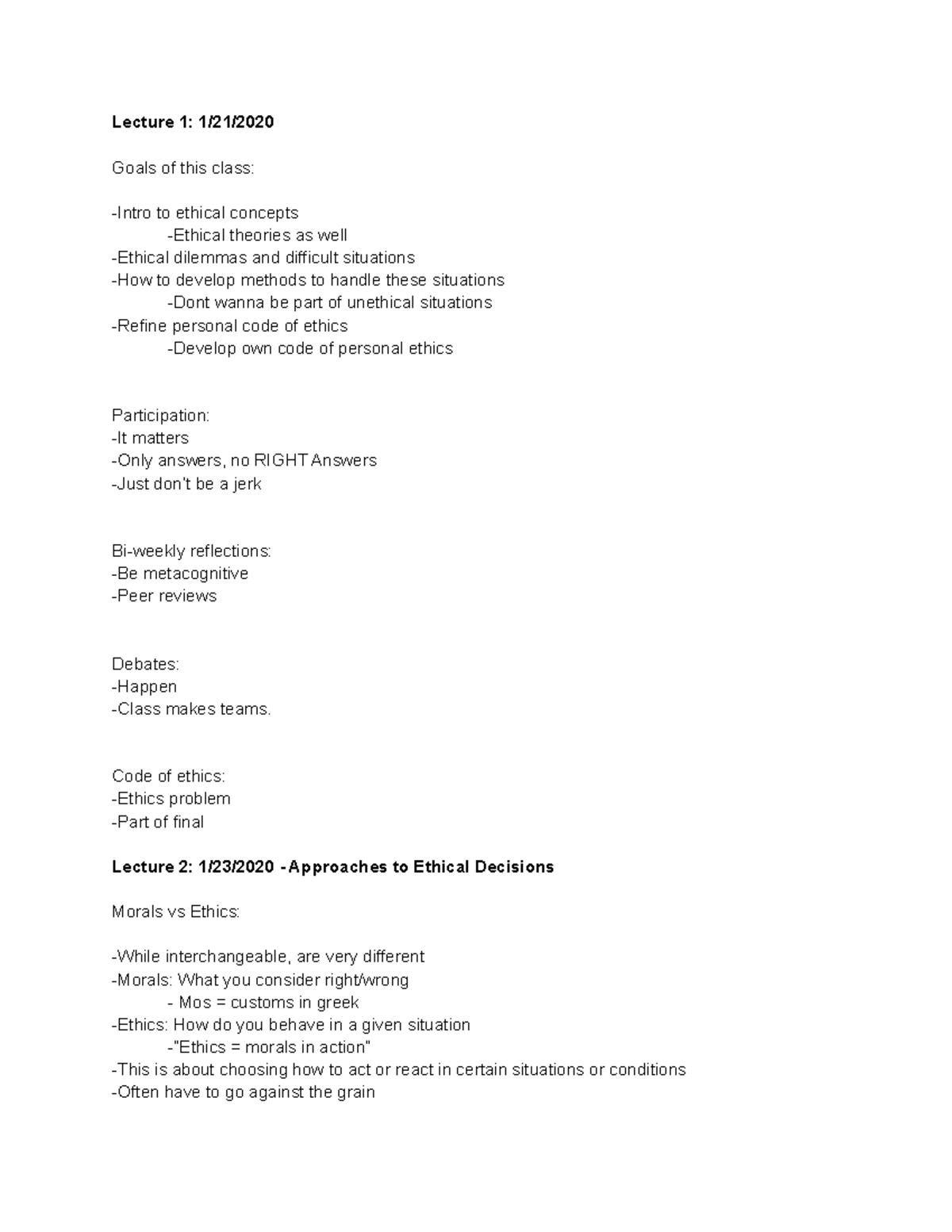 BioE 100 Notes for first 3 lectures - Lecture 1: 1/21/ Goals of this ...