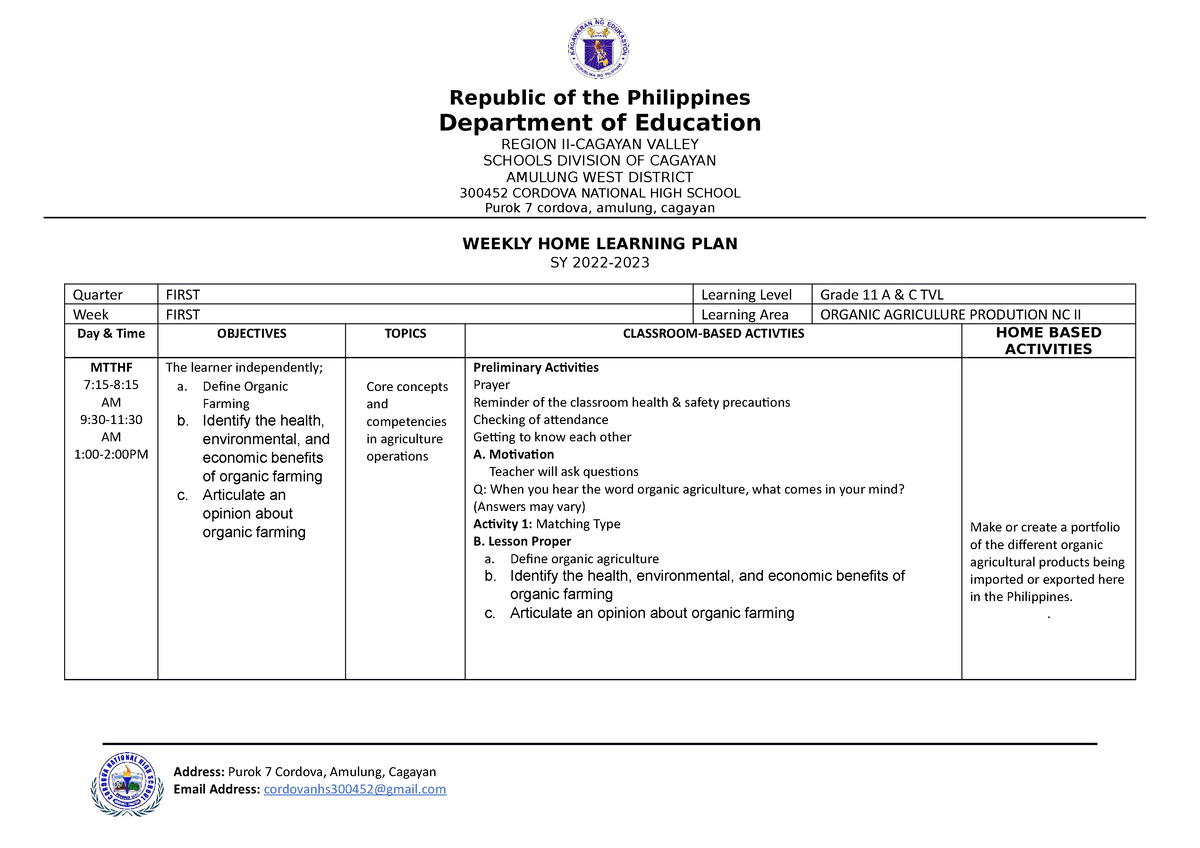 1st Quarter Oap Nc Ii Copy Republic Of The Philippines Department Of Education Region Ii 