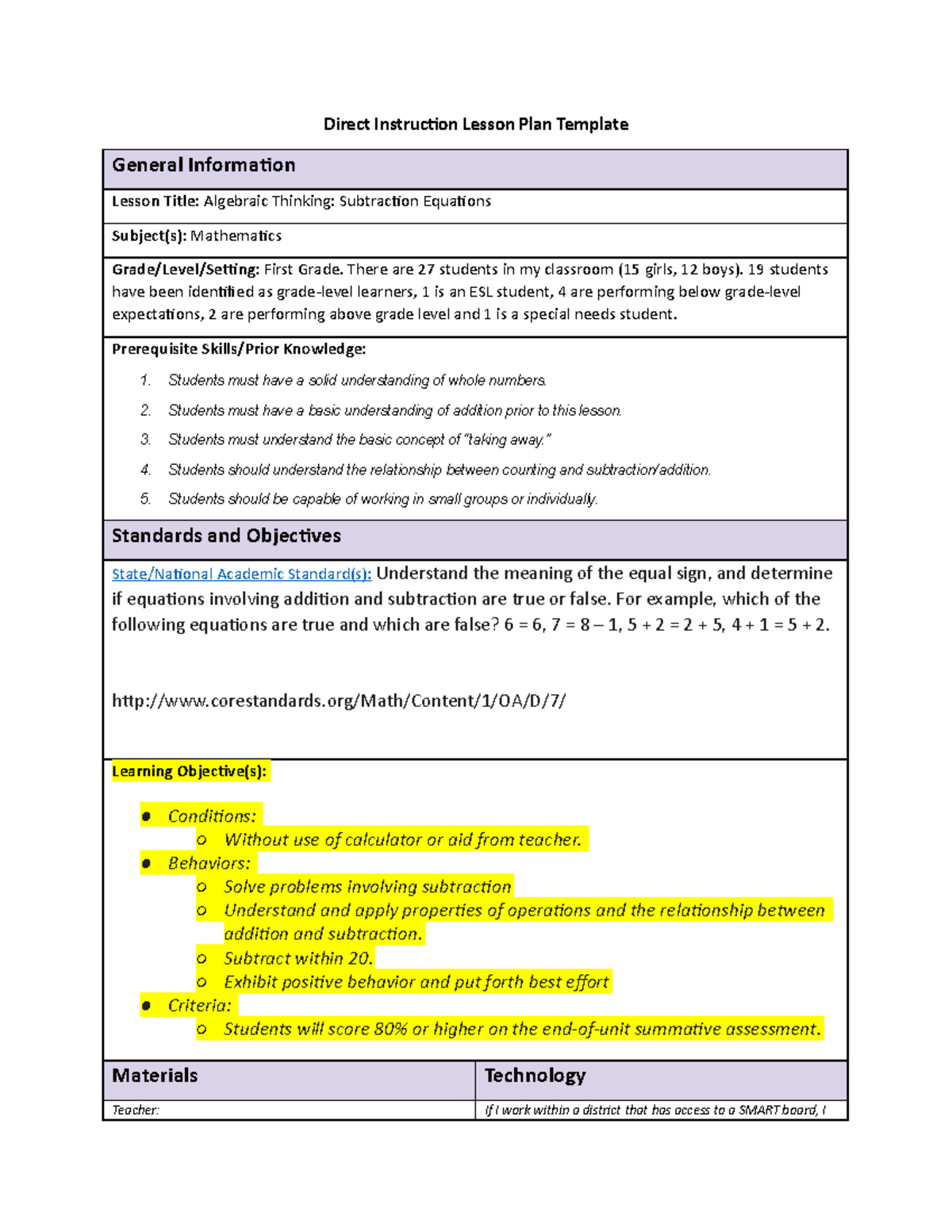 Elements In A Lesson Plan