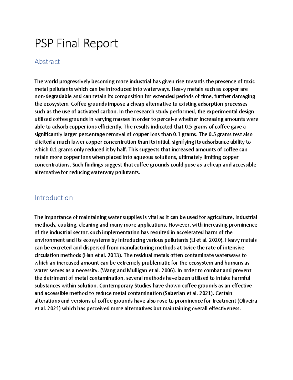 PSP Final Report Absorbance of Copper Practicals PSP Final Report