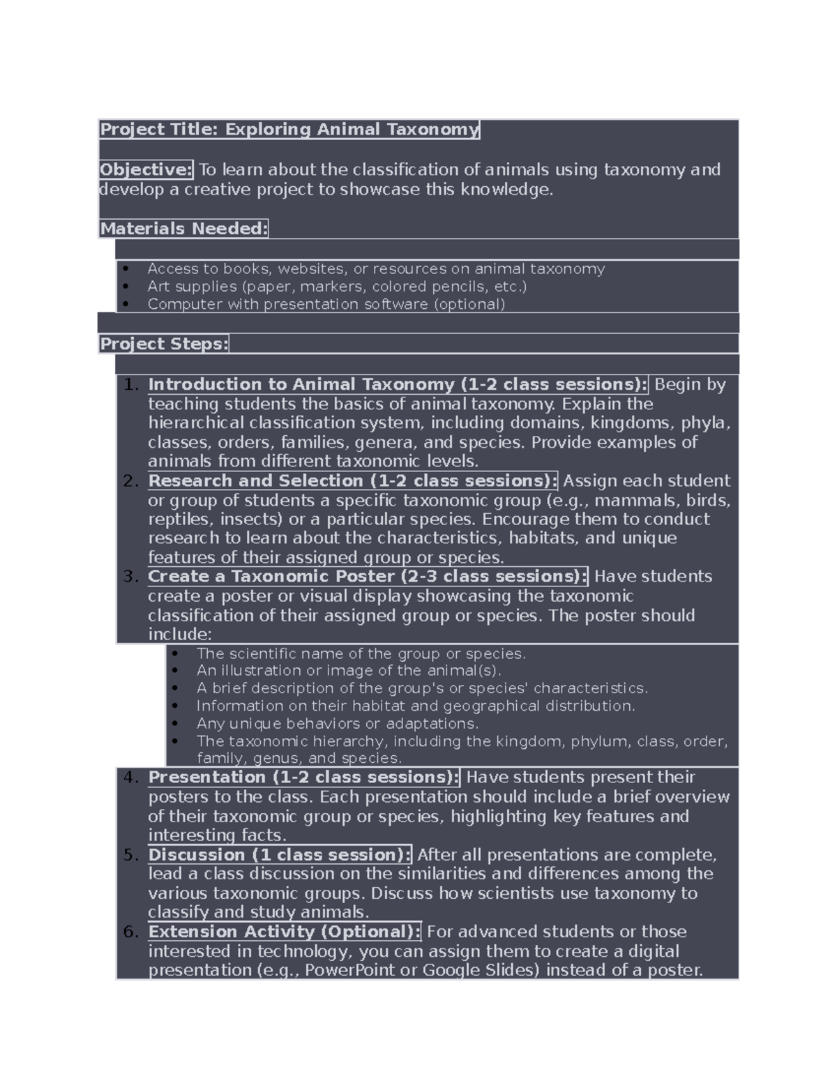 Document (19) - Practice - Project Title: Exploring Animal Taxonomy ...