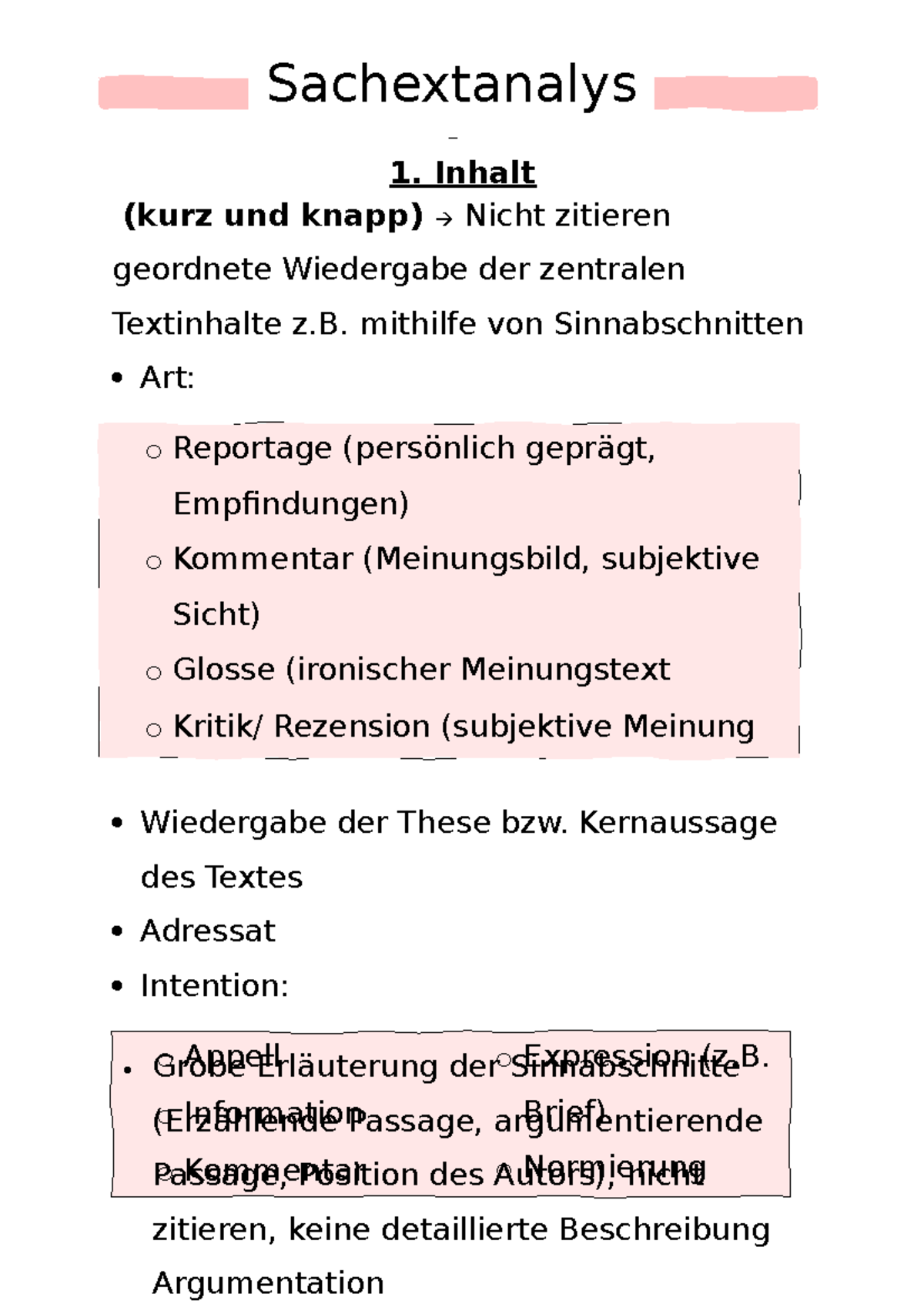 Sachtextanalyse Beispiel Klasse 10 Mit Lösung Aufbau einer Sachtextanalyse für bayerische Gymnasien - 1. Inhalt (kurz