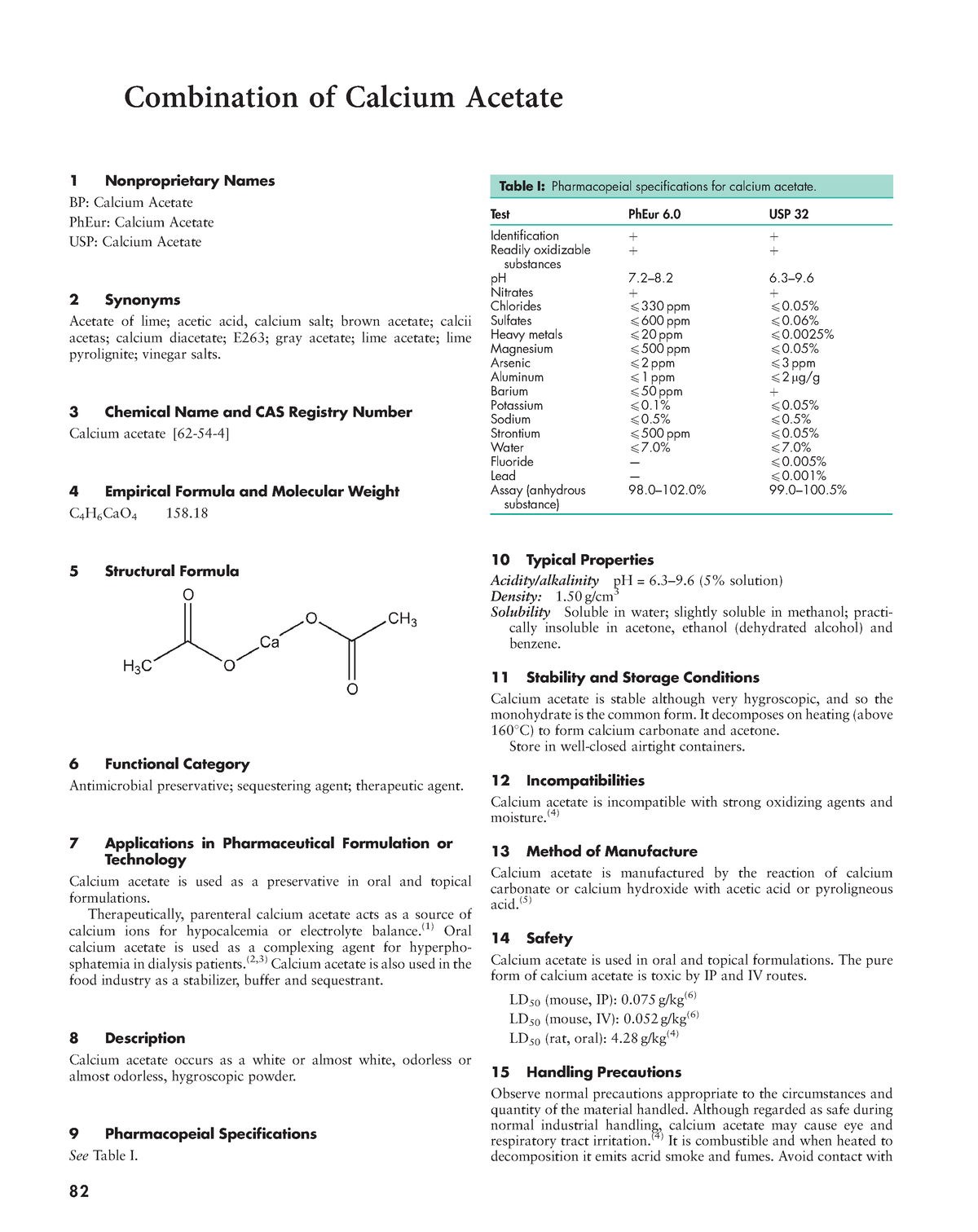 Combination of Calcium Acetate 3 Chemical Name and CAS Registry