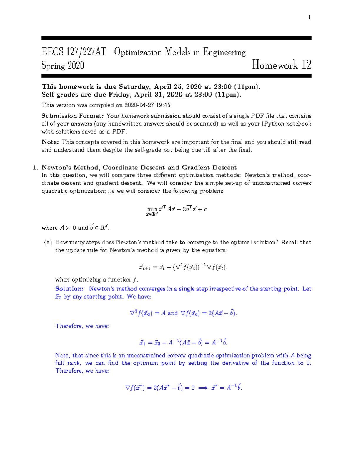 Sol 12 - solution - EECS 127/227AT Optimization Models in Engineering ...