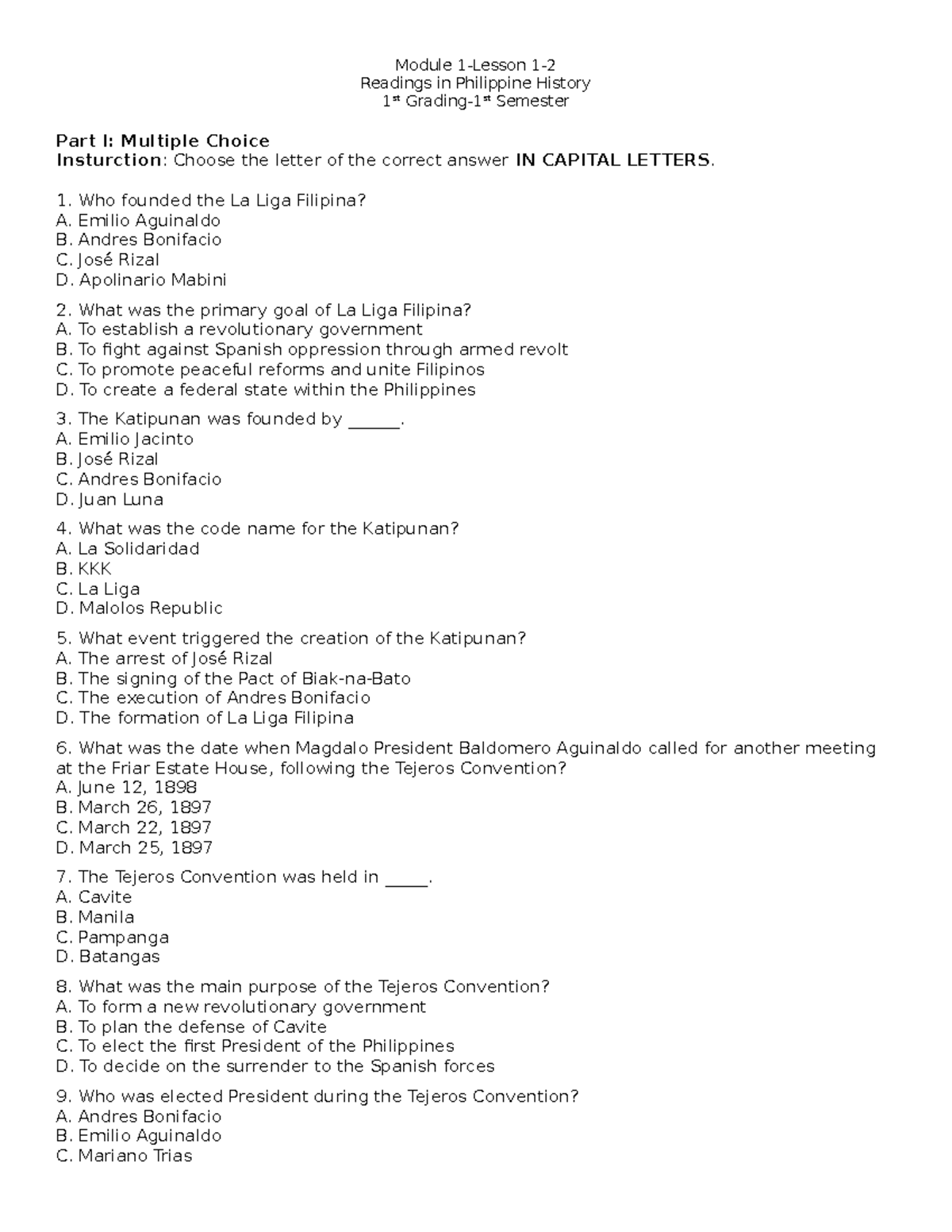 Evaluation riph module 1 lesson 1 readings in philippine history 1