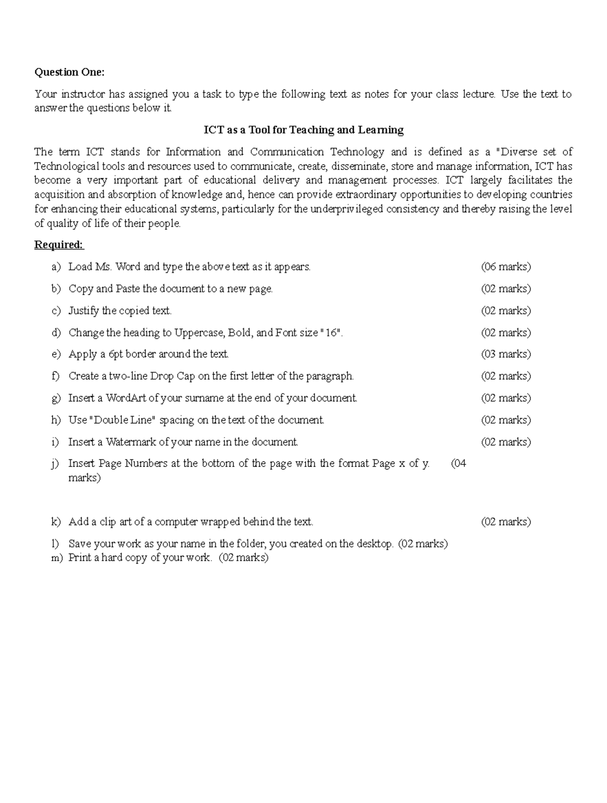 Beginner word assignment - Question One: Your instructor has assigned ...