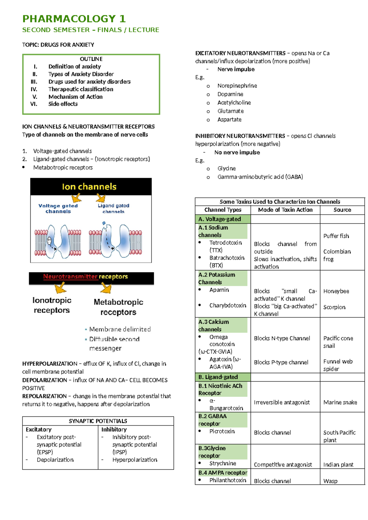 Drugs for anxiety second semester finals lecture topic drugs for