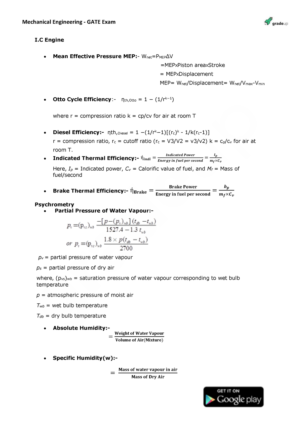 Formula Thermal-watermark - Mechanical Engineering - GATE Exam I Engine ...