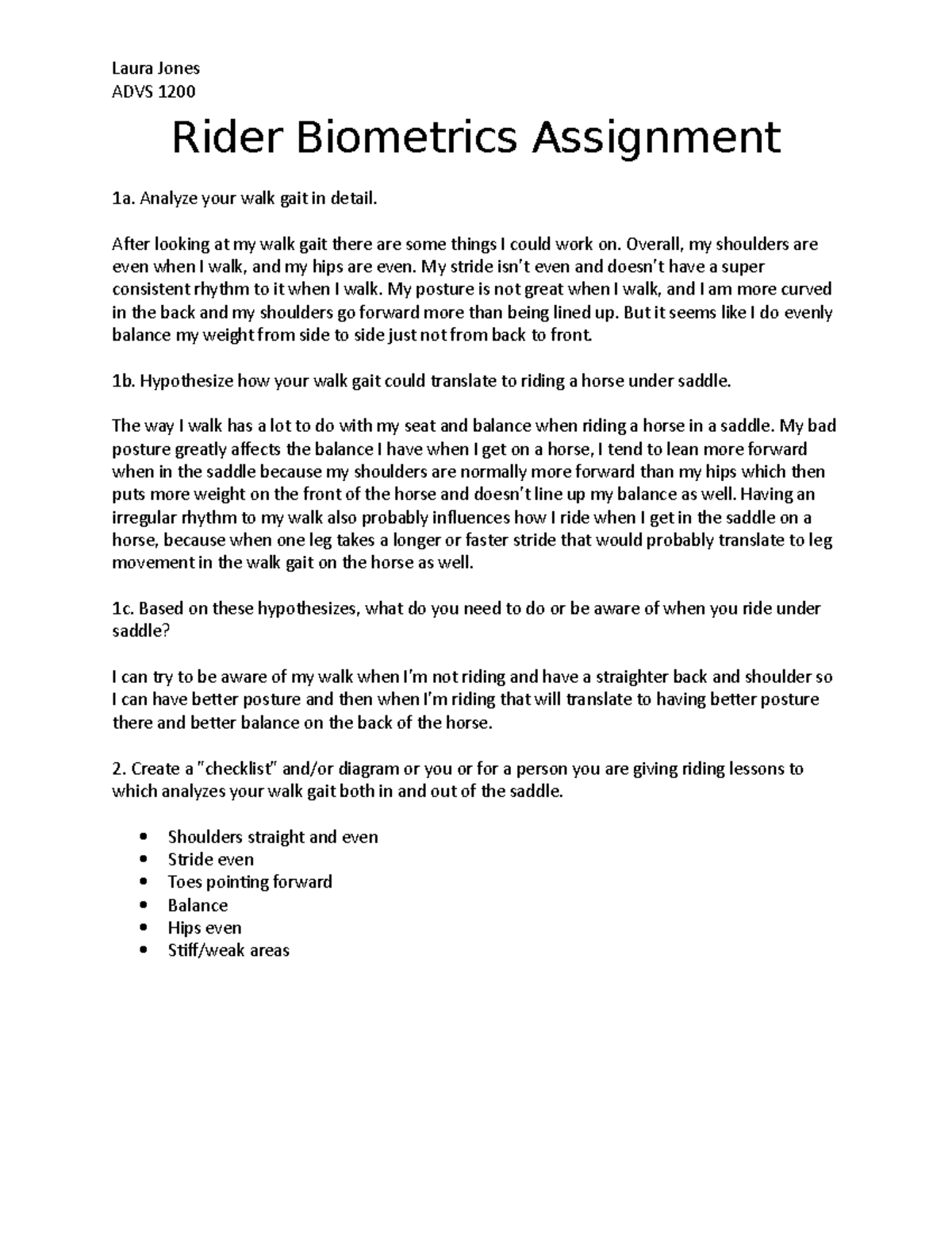 Rider Biometrics Assignment - Laura Jones ADVS 1200 Rider Biometrics ...