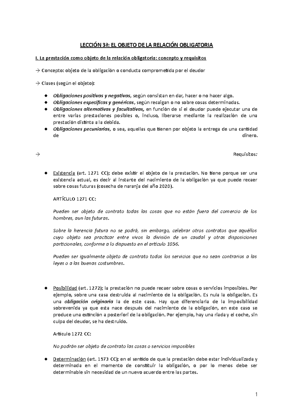 Tema 3 civil III - LECCIÓN 3ª: EL OBJETO DE LA RELACIÓN OBLIGATORIA I ...
