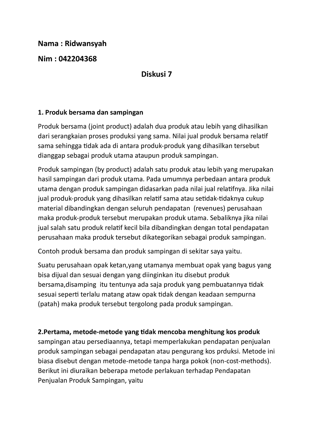 Diskusi 7 Ridwansyah - Manajemen Operasi - Nama : Ridwansyah Nim ...