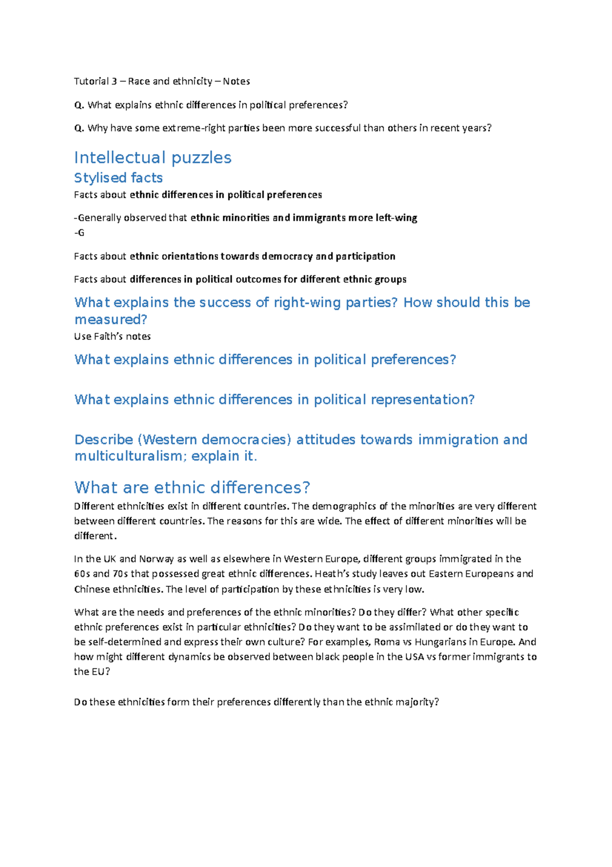 Tutorial 3 - Race and ethnicity - Notes - What explains ethnic ...