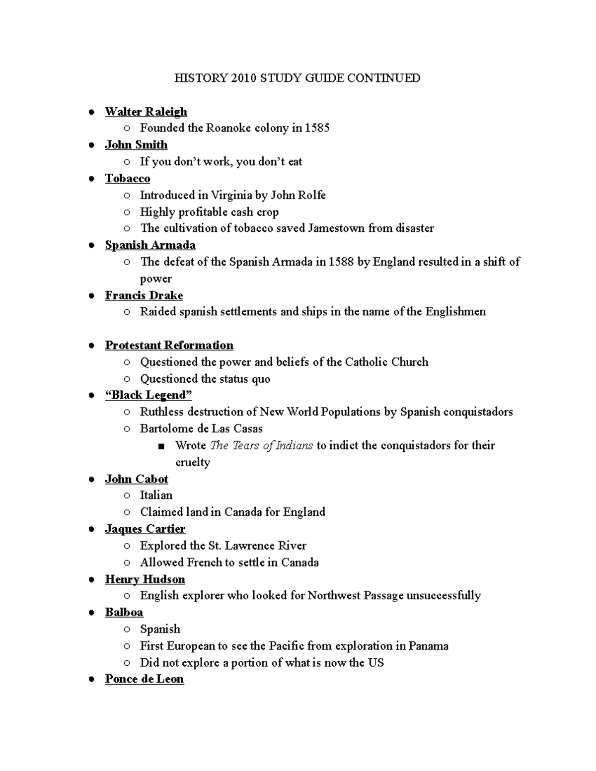 History 2010 Study Guide pt2 - HISTORY 2010 STUDY GUIDE CONTINUED ...