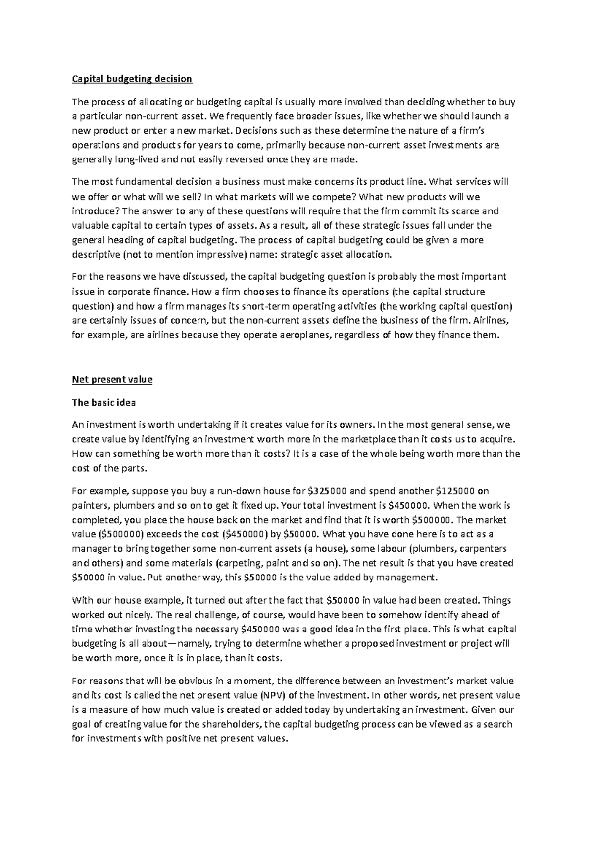 5. Net present value and other investment criteria Essential Reading ...