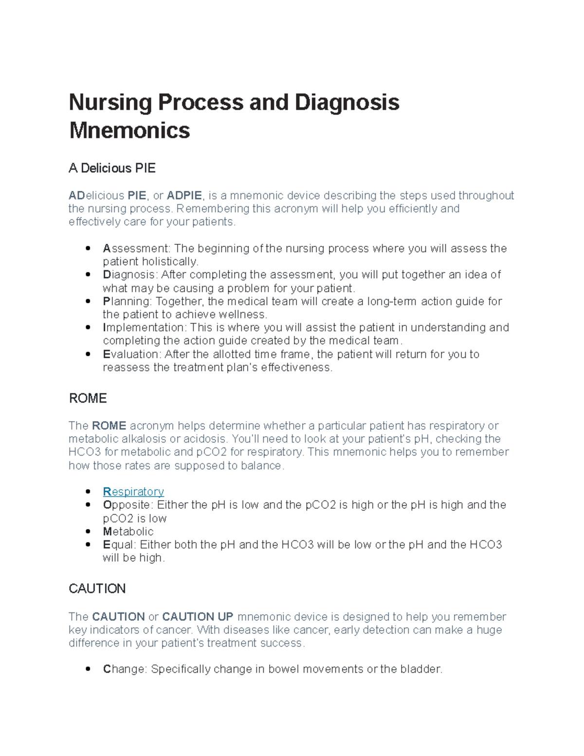 Nursing Process and Diagnosis Mnemonics - Nursing Process and Diagnosis ...