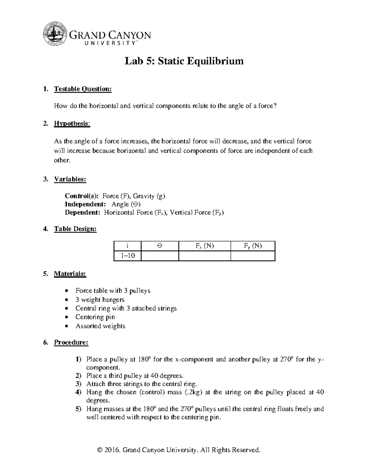 PHY111LRSLab5 Static Equilibrium Lab 5 Static Equilibrium 1