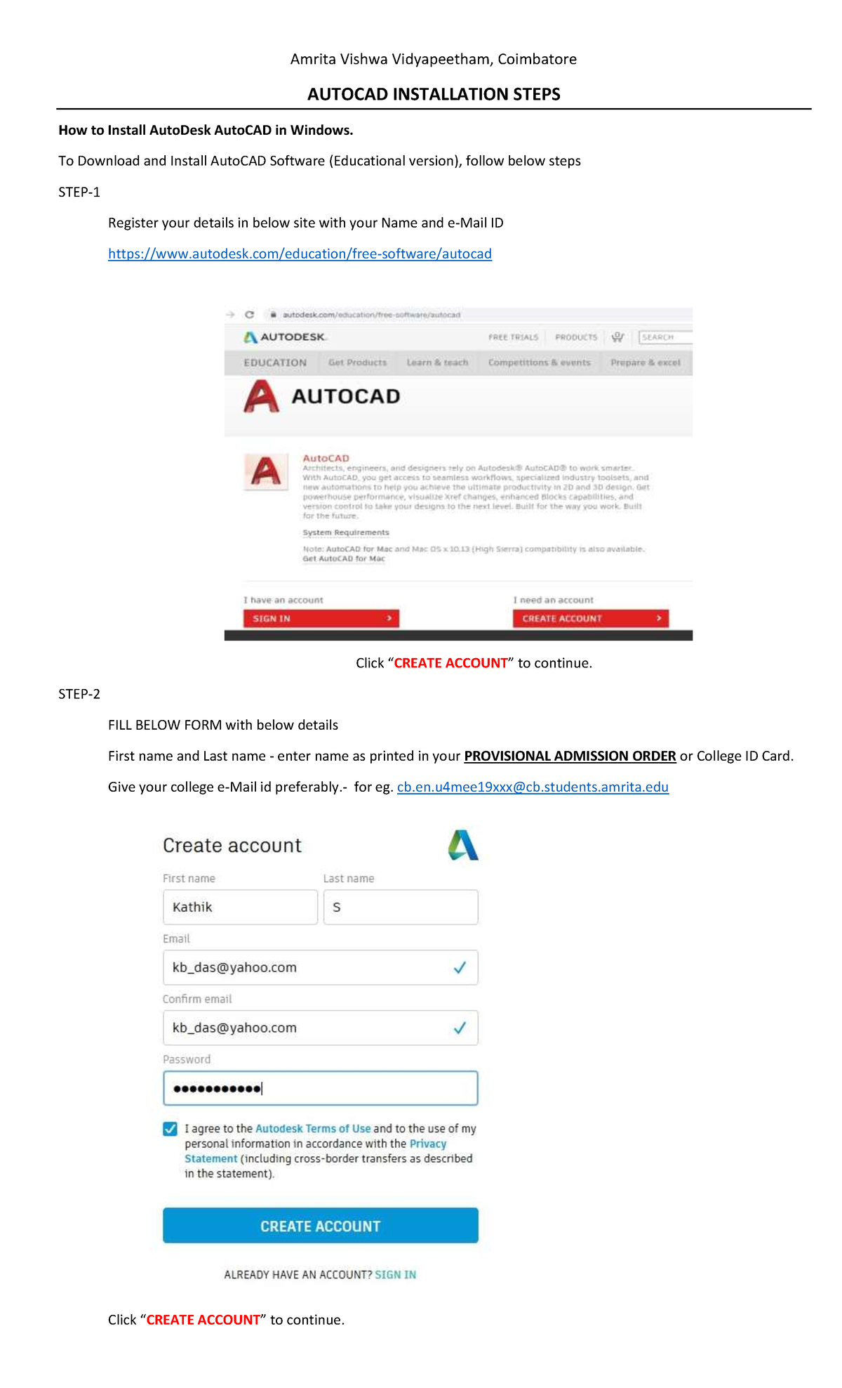 Autocad Installation Steps - Amrita Vishwa Vidyapeetham, Coimbatore ...