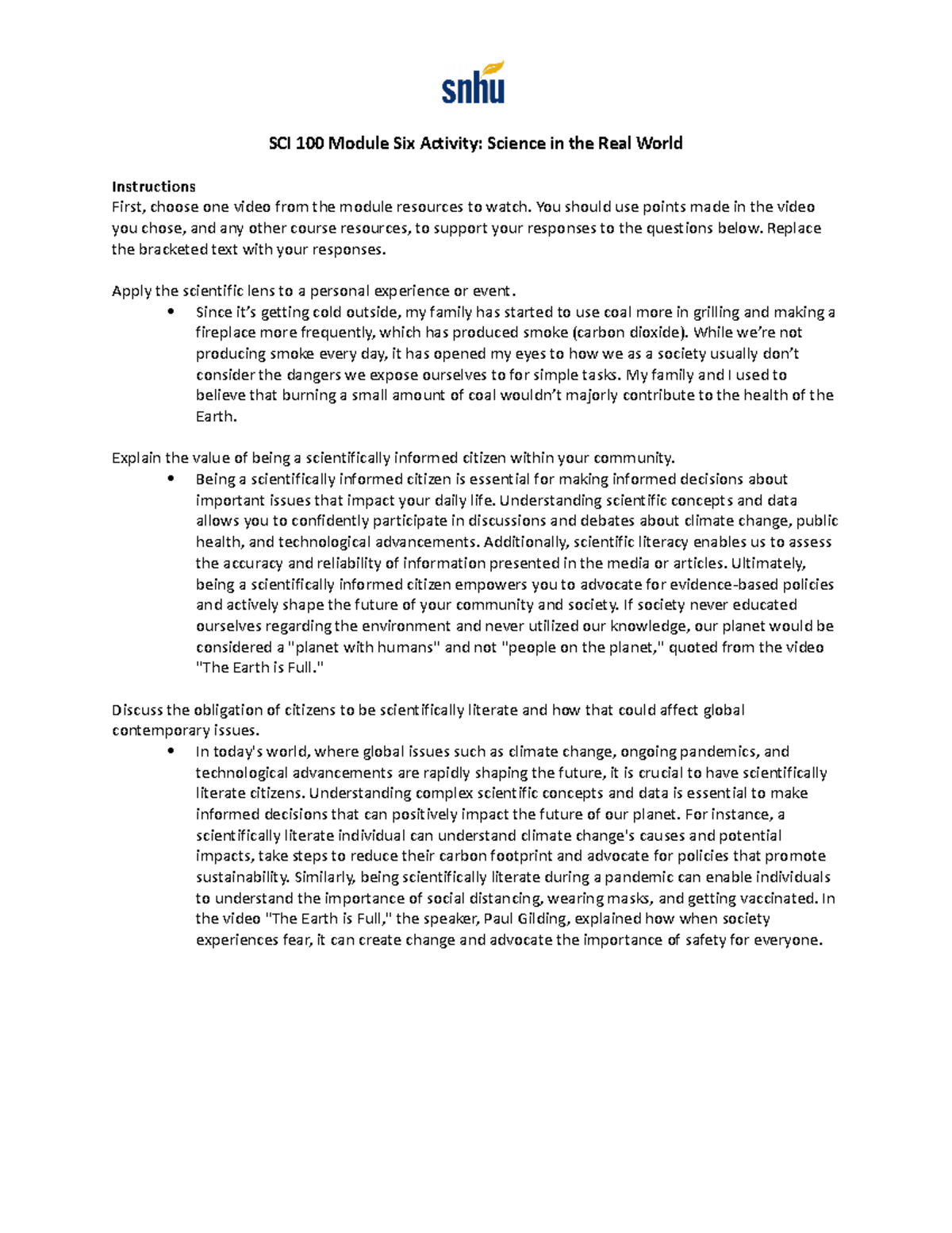 6-1 Activity Science in the Real World - SCI 100 Module Six Activity ...