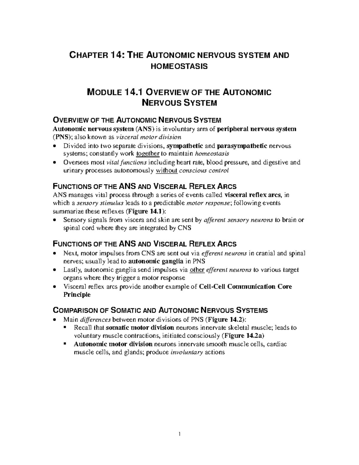 Chatper 14 Outline 2 - Homeostasis and ANS - CHAPTER 14: THE AUTONOMIC ...