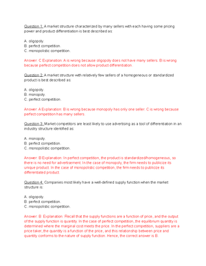 Econ Assignment 8 - Economics - Question 1: A market structure ...