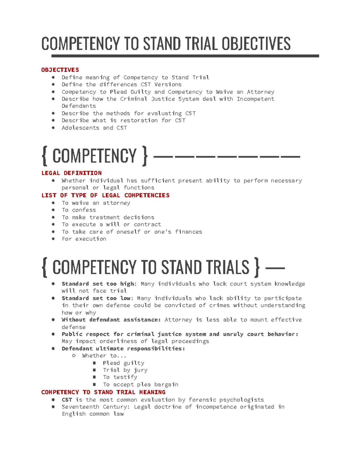 Competency To Stand Trial Objectives Psyc Csuf Studocu