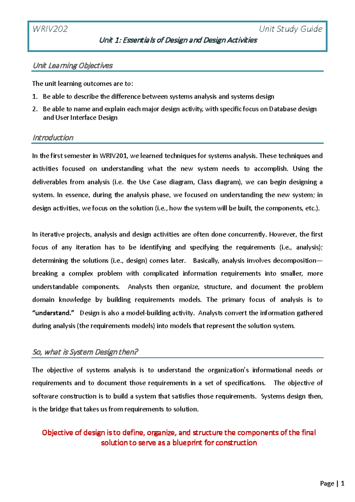 WRIV202 Unit 1 Study Guide - WRIV202 Unit Study Guide Unit 1 ...