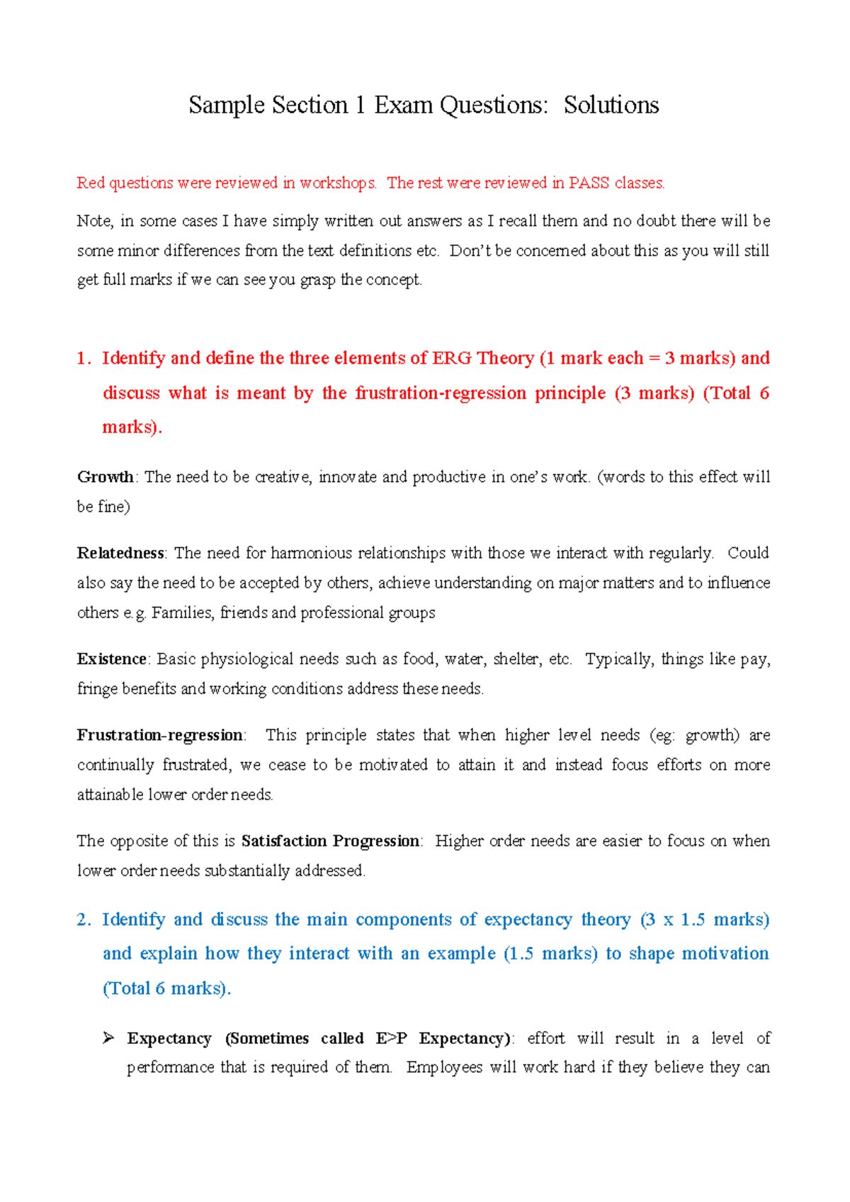 Sample Exam Questions Part 1 Answers Master - Sample Section 1 Exam ...