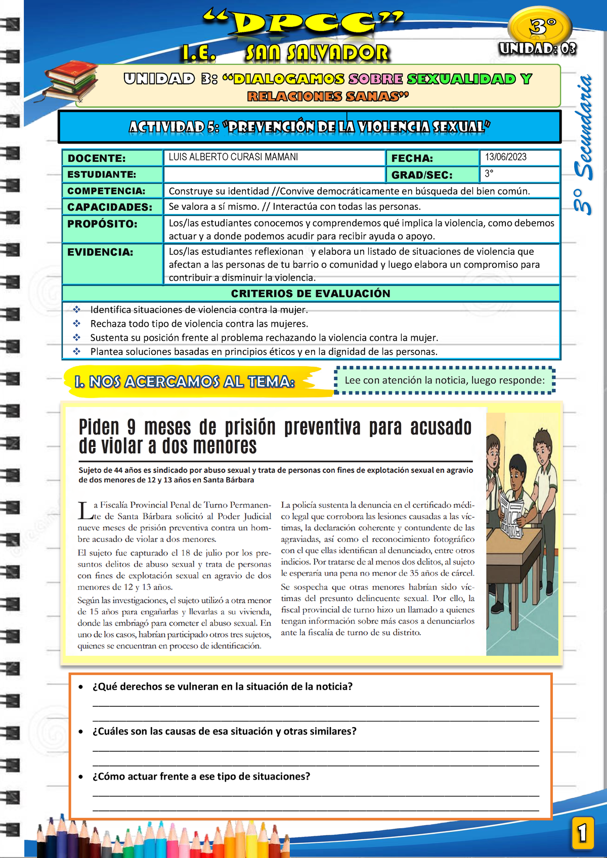 3° DPCC -ACTV.05-UNID.3 2023 - 3∞ Secundaria Or Cierto | Lee Con ...