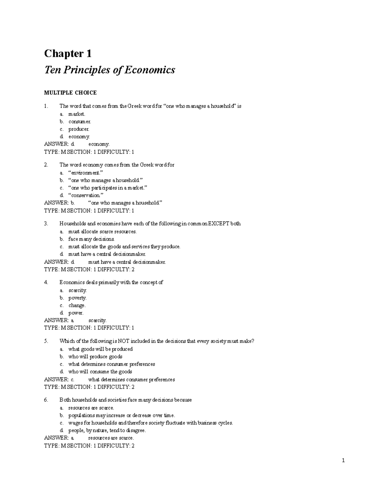 Ch01 Questions-1 - About Economics - Chapter 1 Ten Principles Of ...