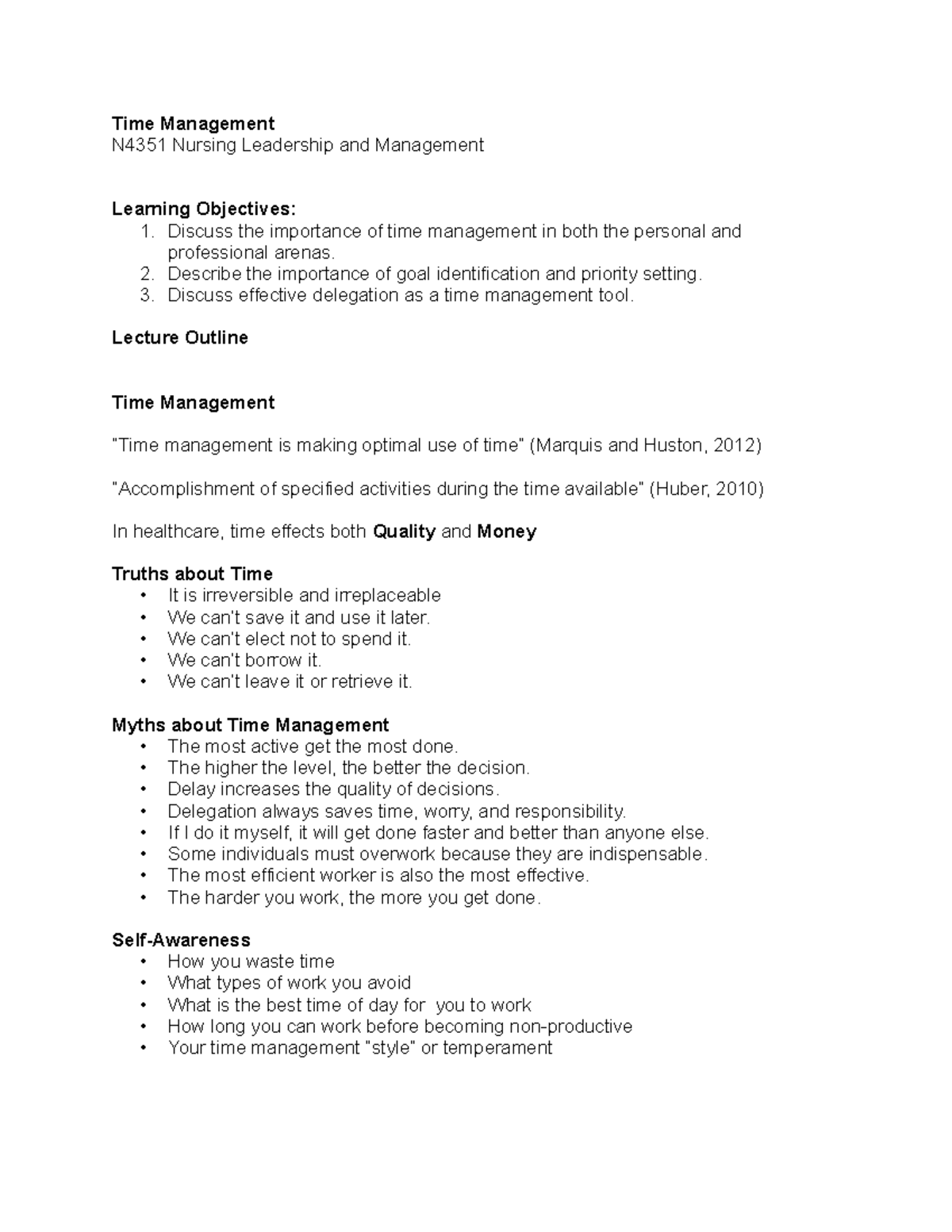 Time Management Time Management N4351 Nursing Leadership and