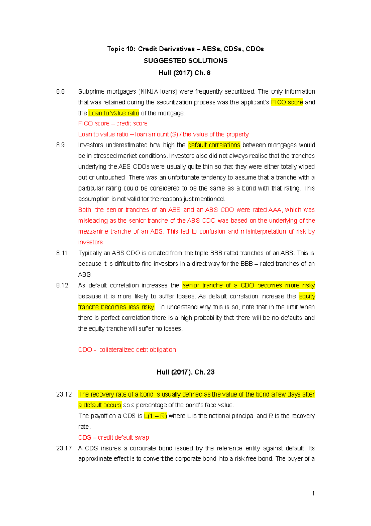 Solutions Topic 10 - Tutorial - Topic 10: Credit Derivatives – ABSs ...