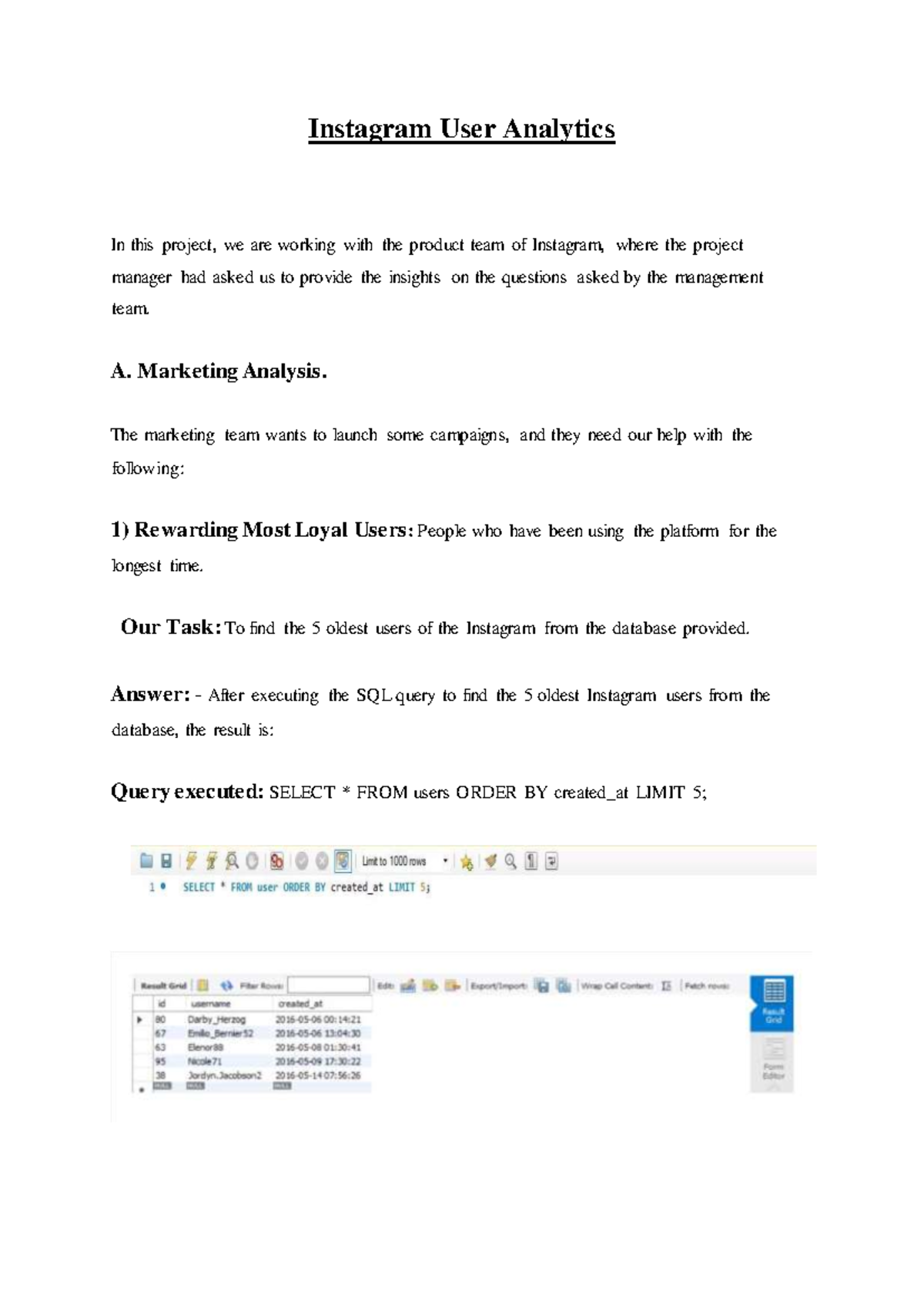 Instagram User Analytics - A. Marketing Analysis. The marketing team ...
