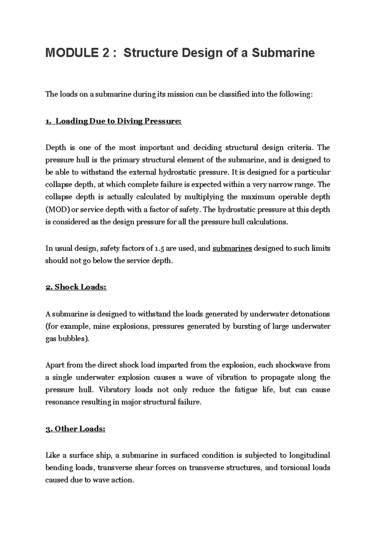 Mod2 Structure Design of a Submarine - MODULE 2 : Structure Design of a ...