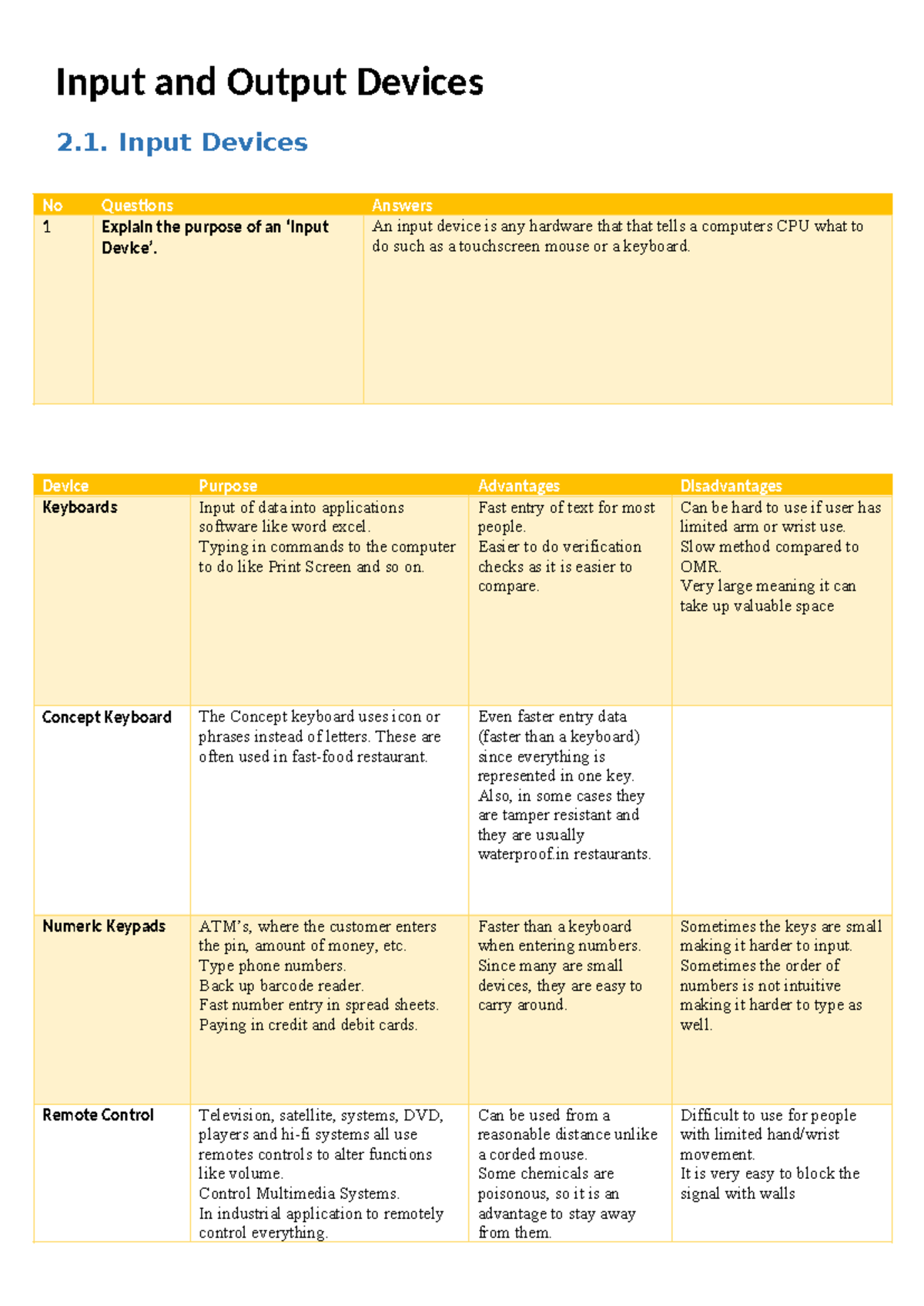 2-Input and Output Devices - Input Devices No Questions Answers 1 ...