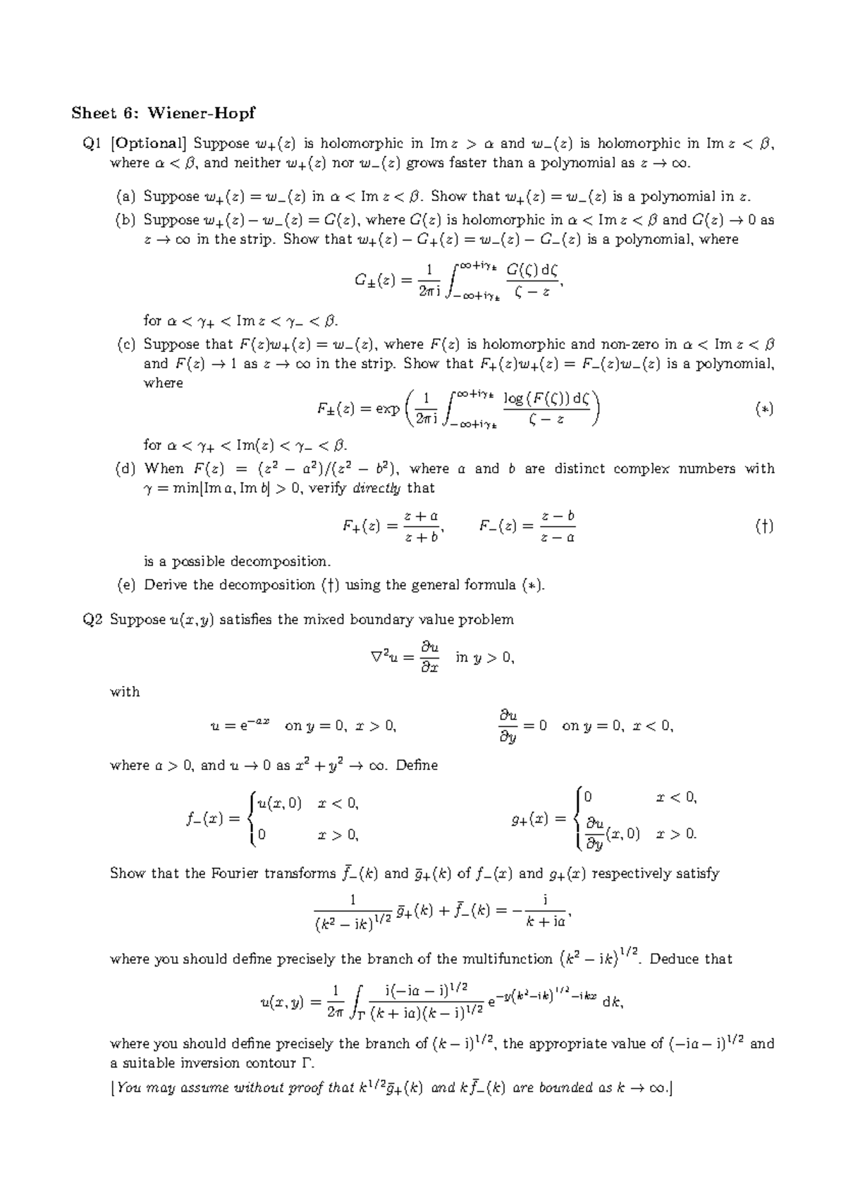 Topolgy and geomtry best lecture notes - Sheet 6: Wiener-Hopf Q1 ...