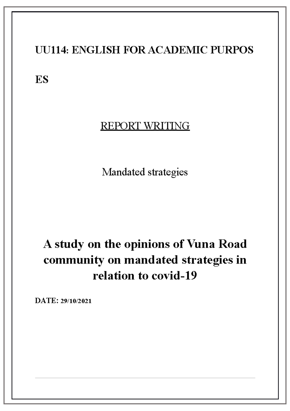 Uu114 Assignment 2 part 1 - English for Academic Purposes - USP - Studocu