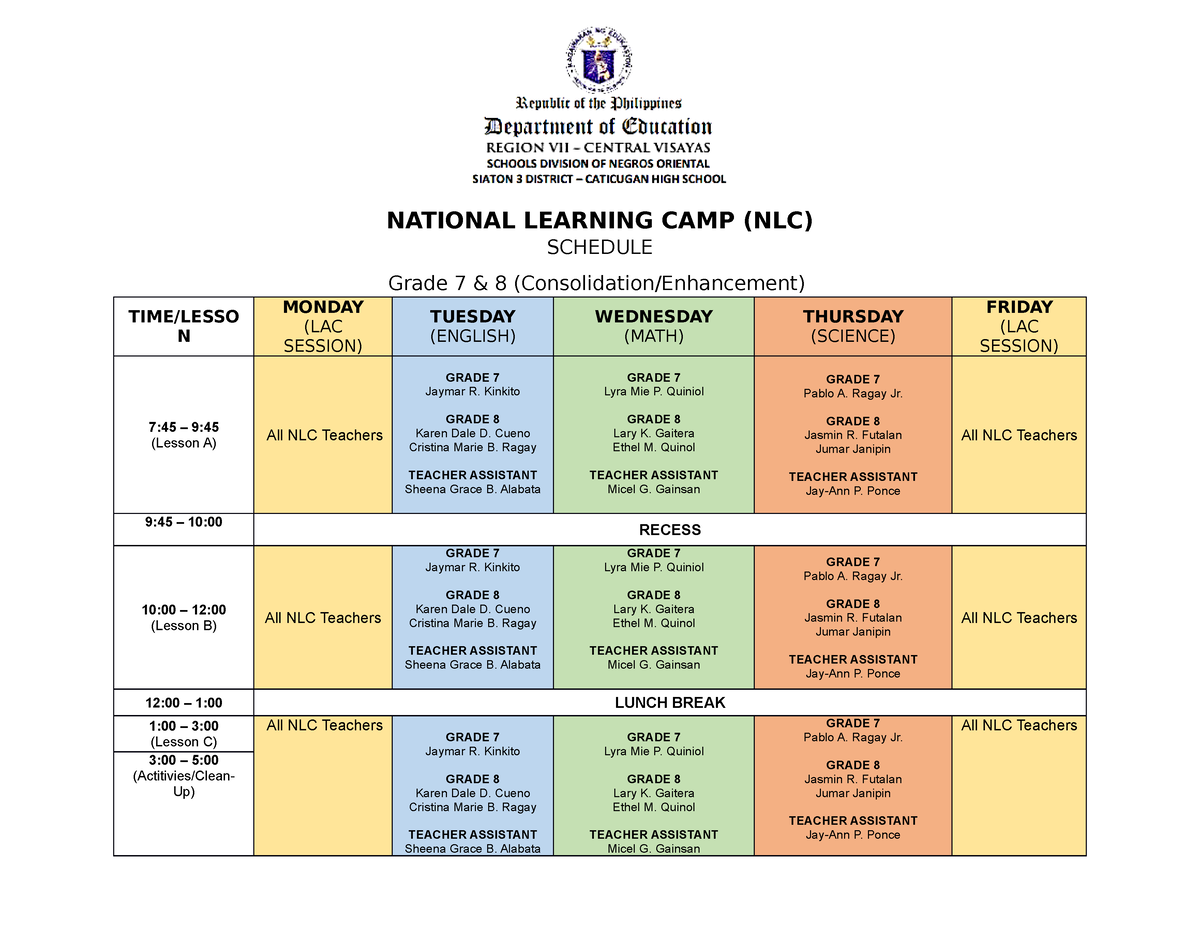 NLCSchedule1 NLC Bse Education Studocu