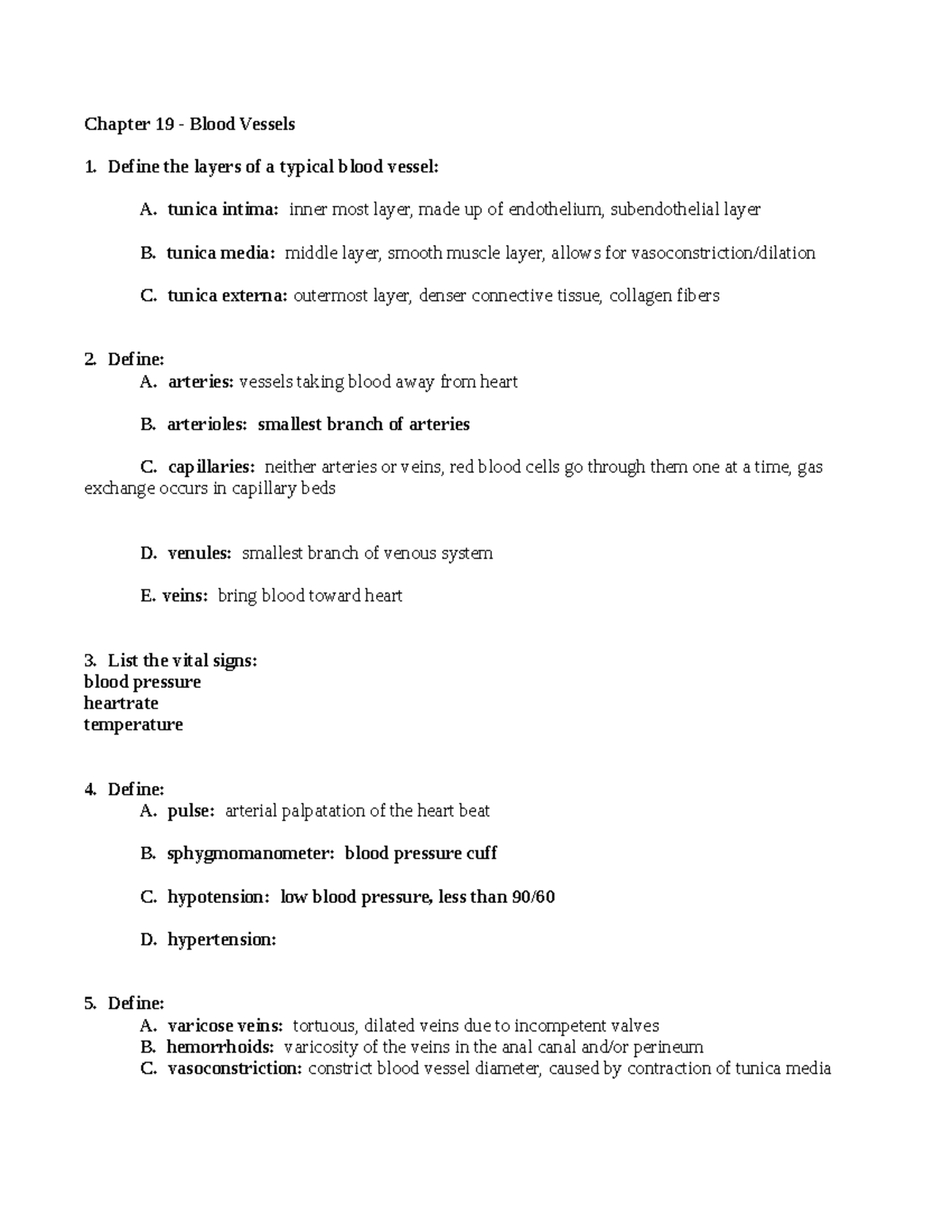 AP ch. 19 - Baker ch. 19 lecture notes - Chapter 19 - Blood Vessels ...