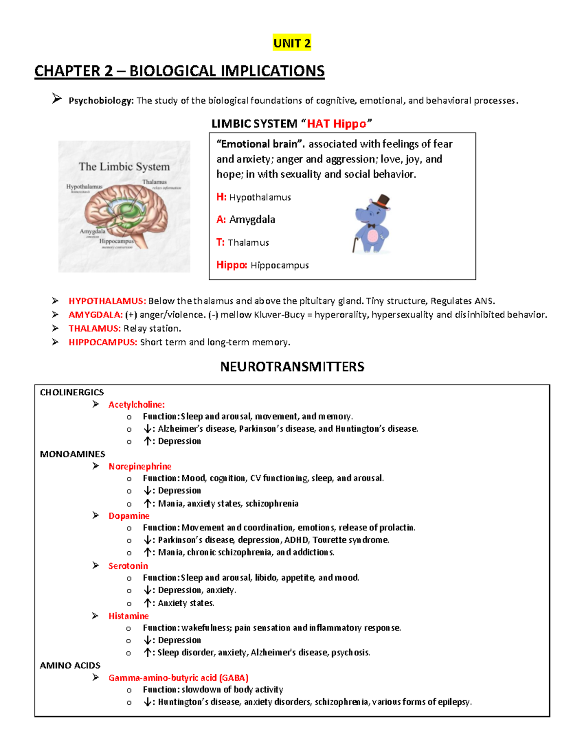 UNIT 2 - This is for mental health - UNIT 2 CHAPTER 2 – BIOLOGICAL ...