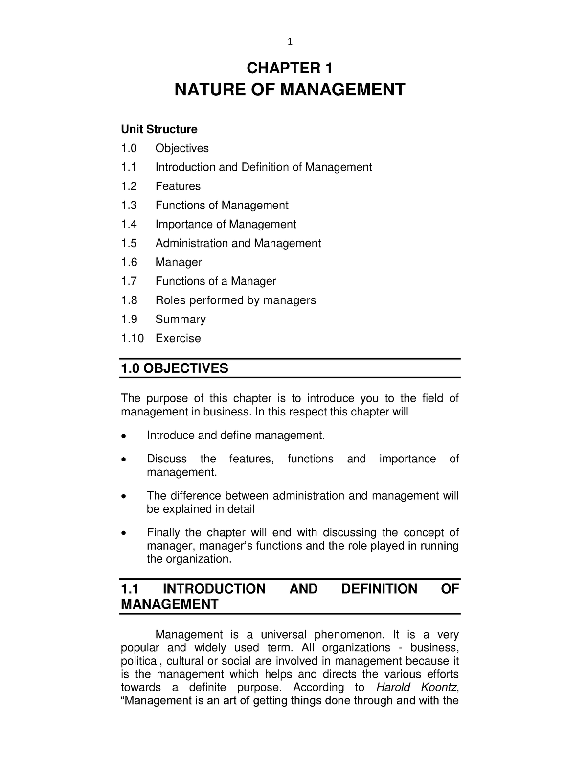 Intro. To Mgt. - CHAPTER 1 NATURE OF MANAGEMENT Unit Structure 1 ...