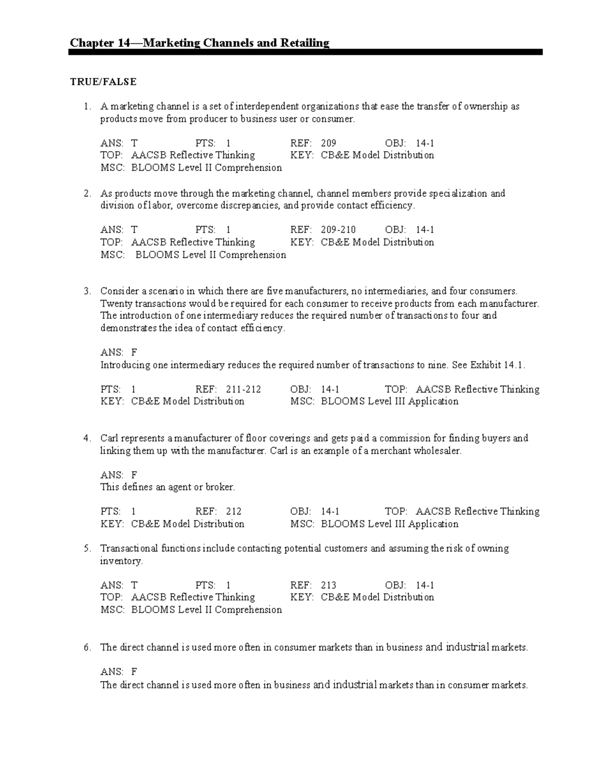 MKTG7 TB Chapter 14 - ghgbh - Chapter 14Marketing Channels and ...