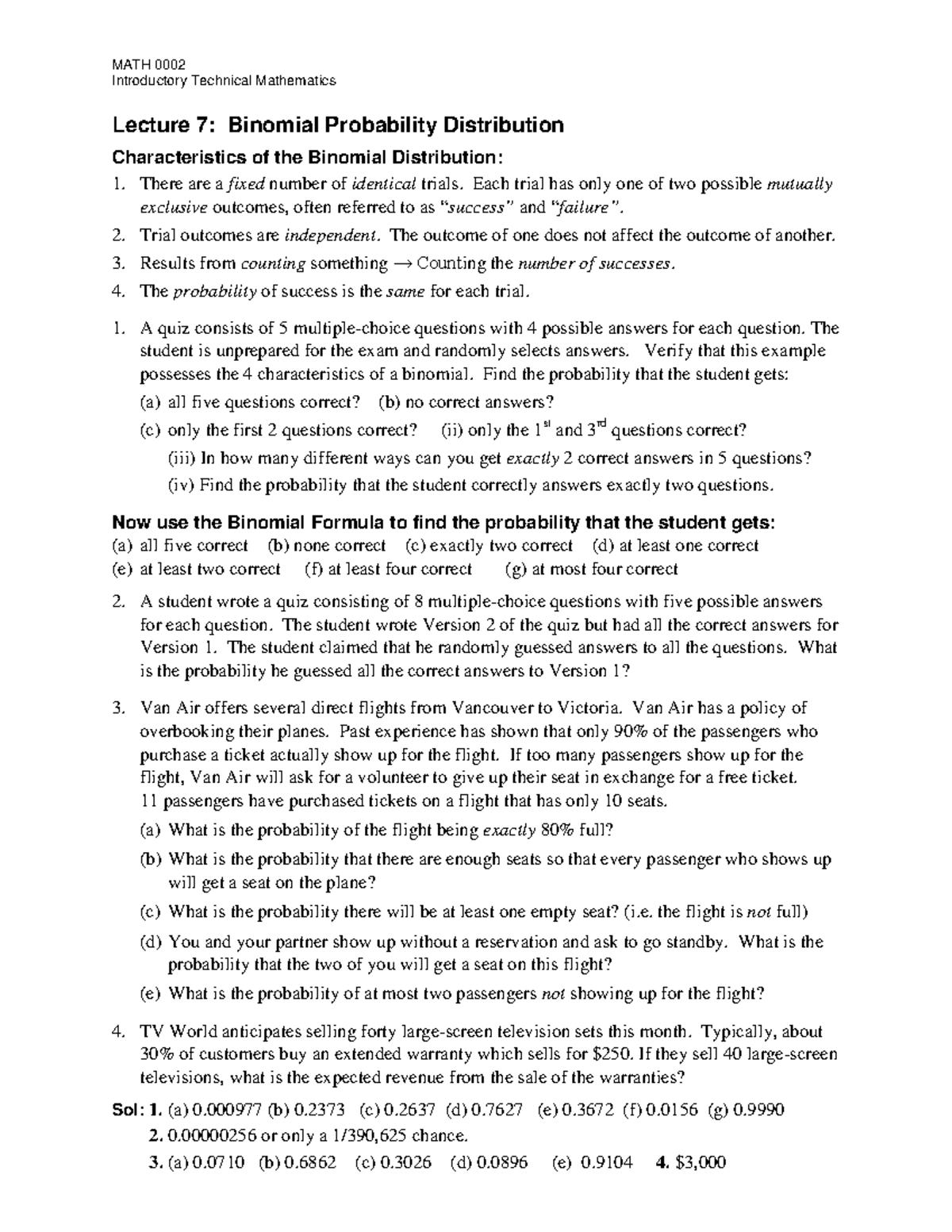 Lecture 7-math0002 - Introductory Technical Mathematics Lecture 7 ...