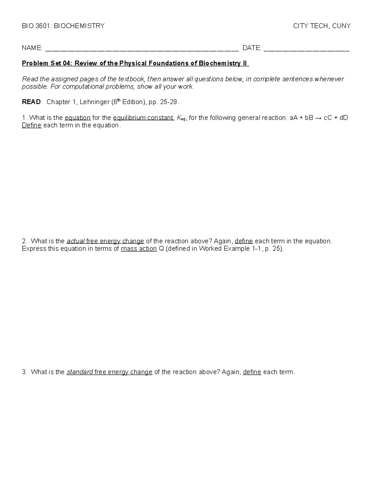 PS 04 - Physical Foundations of Biochemistry - BIO 3601: BIOCHEMISTRY ...