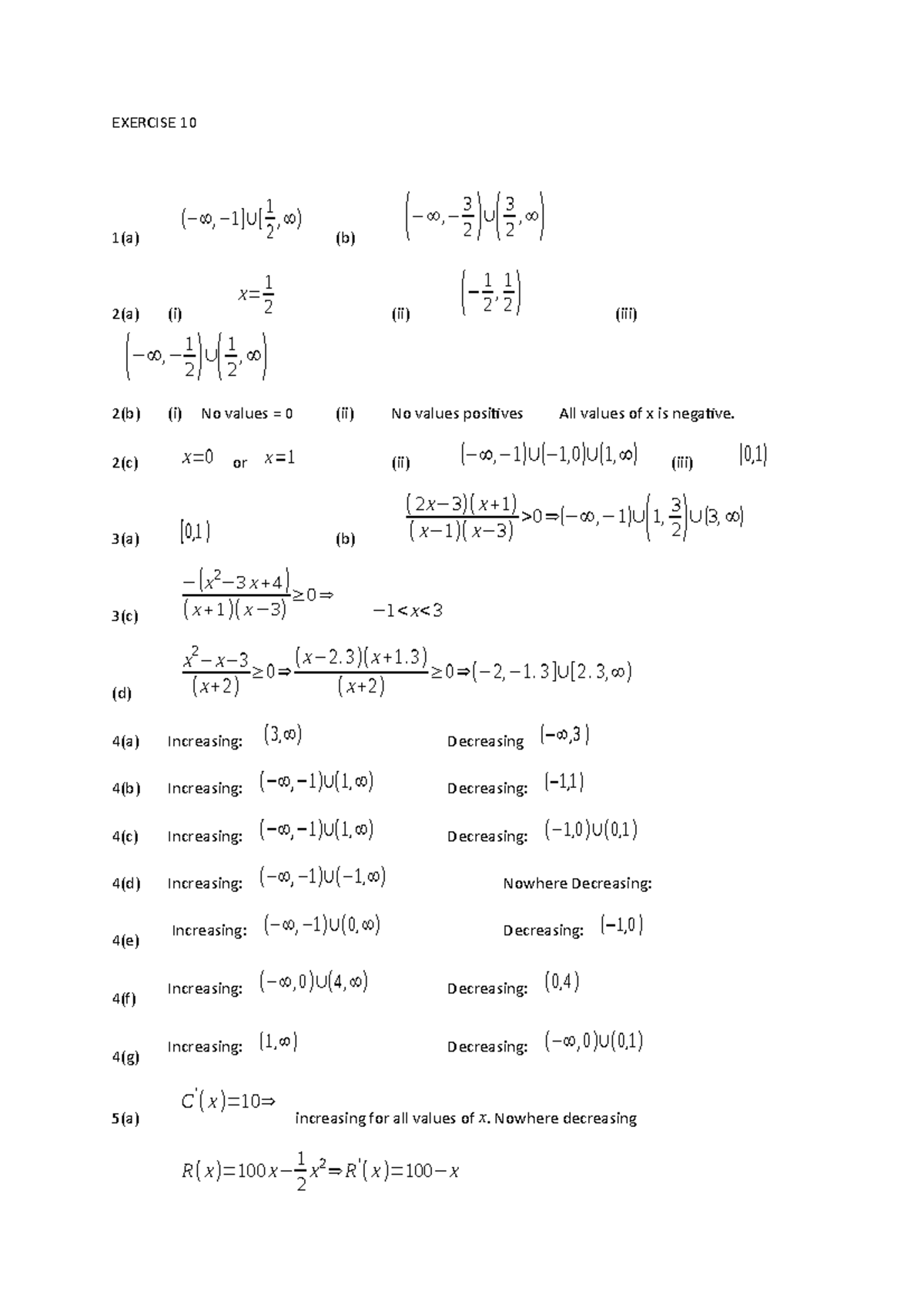 Exercise 10 - Solution To ANSWERS FROM BEFORE - EXERCISE 10 1(a) 2(a) 1 ...