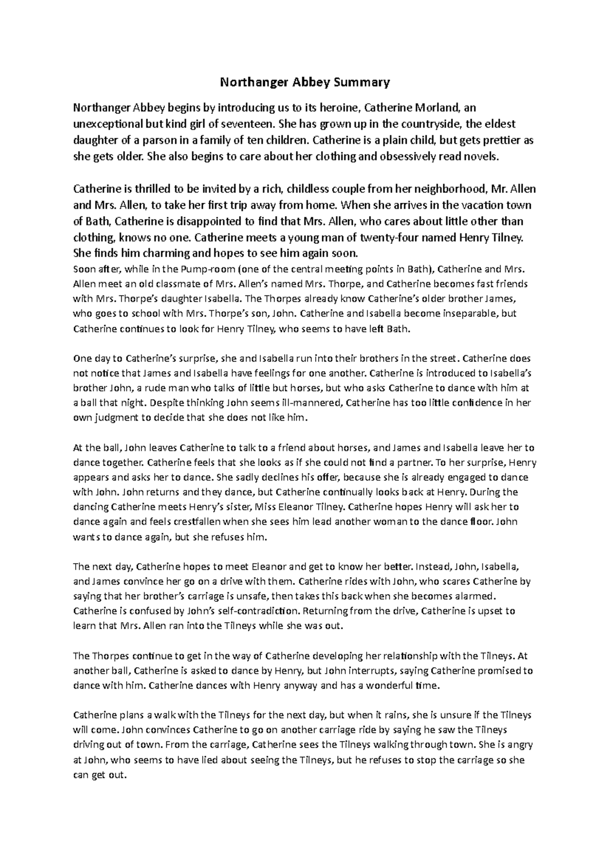 Northanger Abbey Summary - Nationalism - Northanger Abbey Summary ...