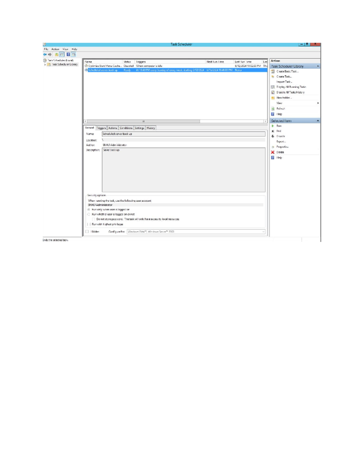Sever back up local - serverback up - C Task Scheduler File Action View ...
