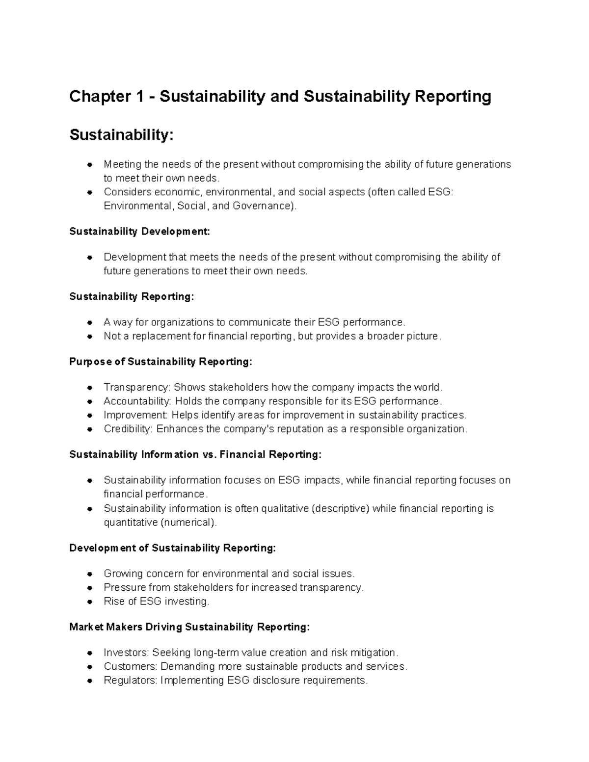 SSA Notes - Chapter 1 - Sustainability and Sustainability Reporting ...