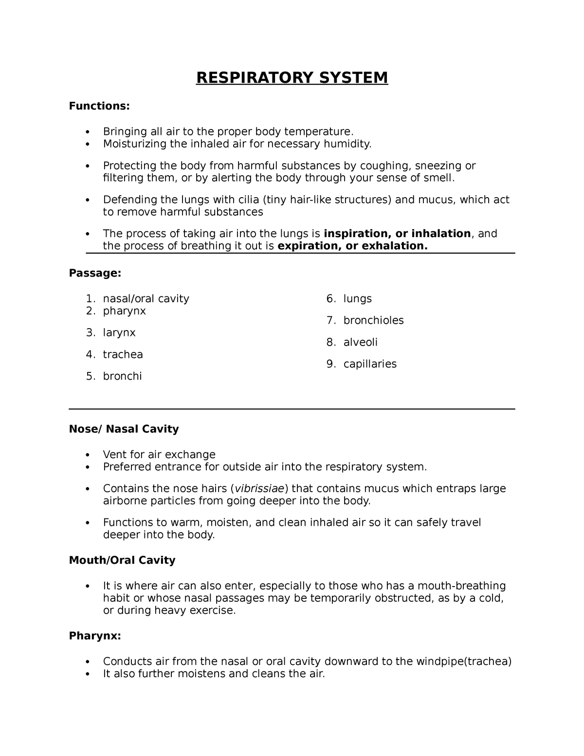 Respiratory-System a&p - RESPIRATORY SYSTEM Functions: Bringing all air ...