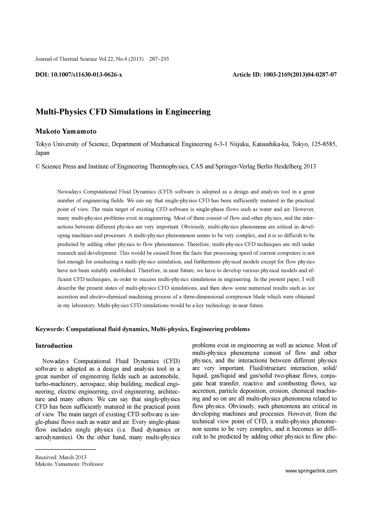 Multi Physics CFD Simulations In Enginee - Journal Of Thermal Science ...